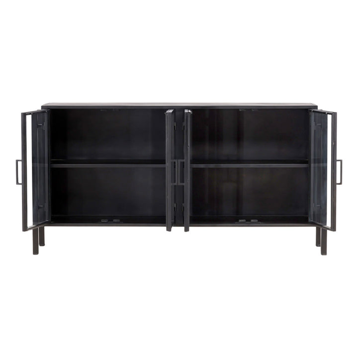 Greta Iron and Glass Sideboard, open door view