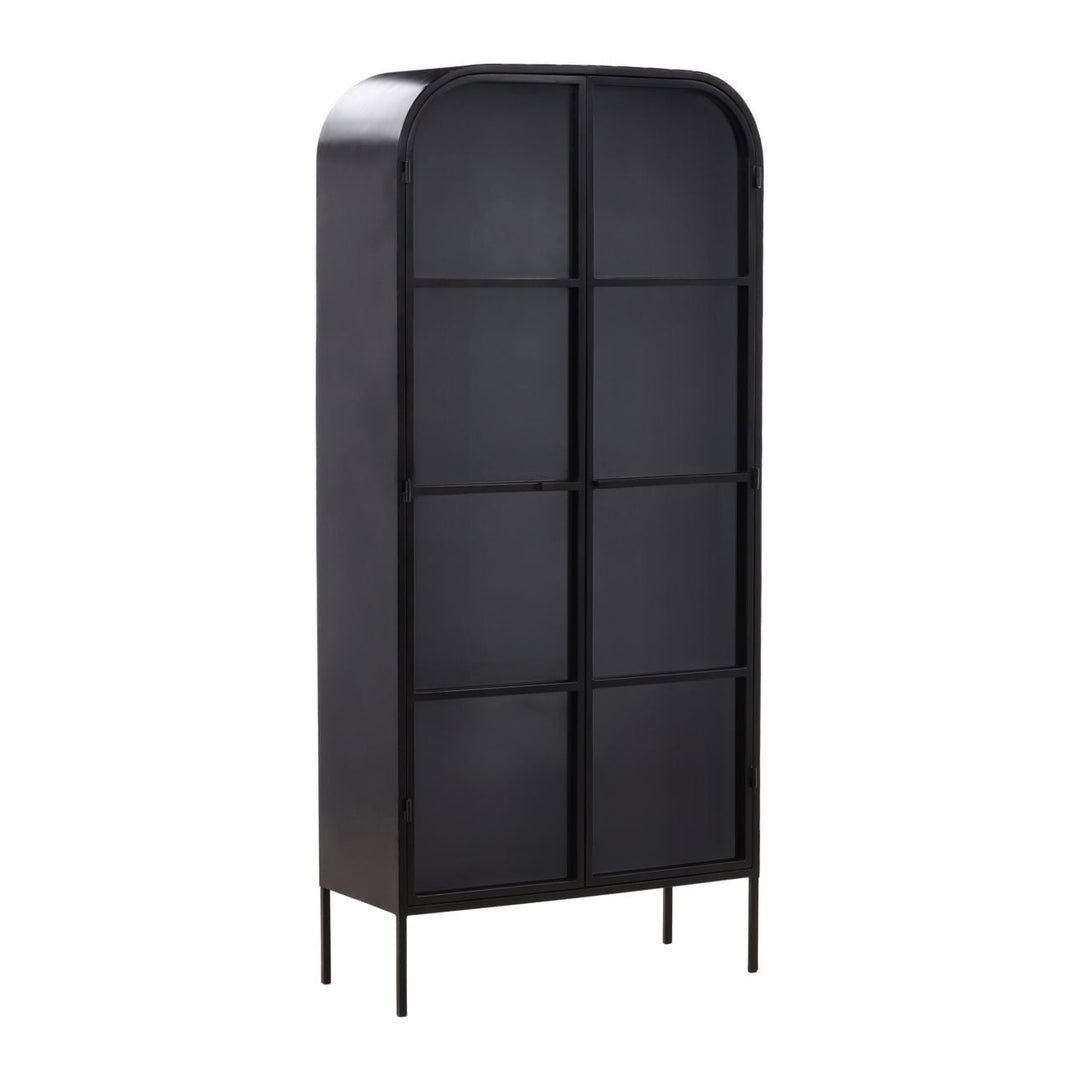 Halen Black Glass Storage Cabinet, three-quarter studio view