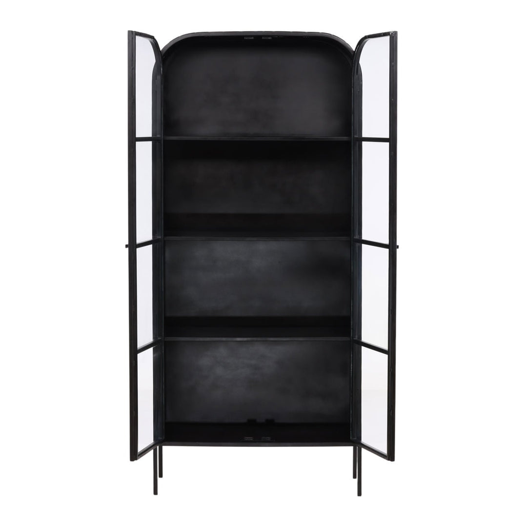 Halen Black Glass Storage Cabinet, open door view