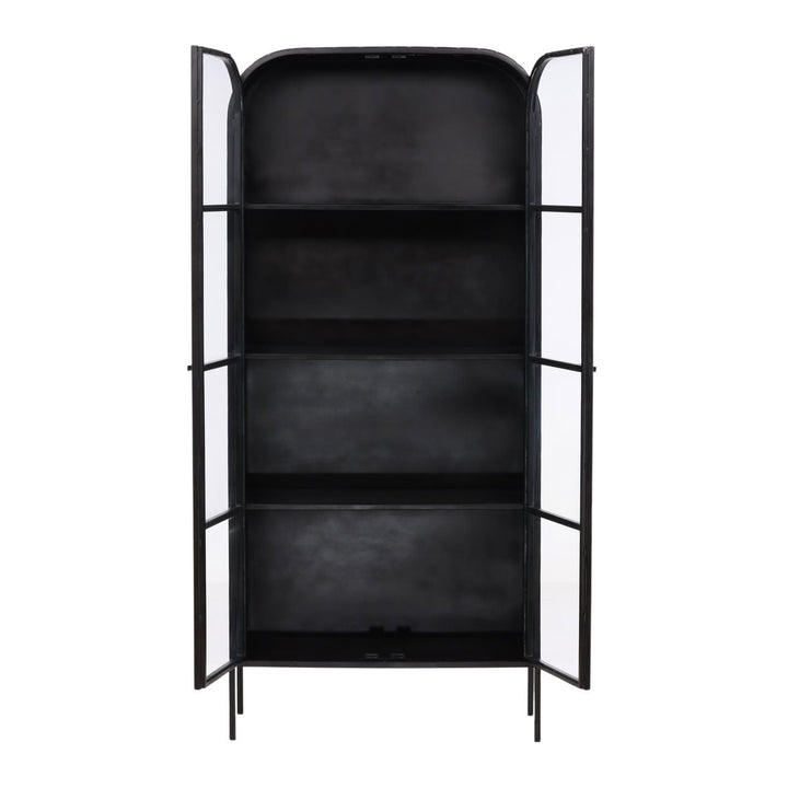 Halen Black Glass Storage Cabinet, open door view