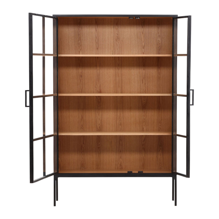 Amara Glass and Iron Storage Cabinet, open door view