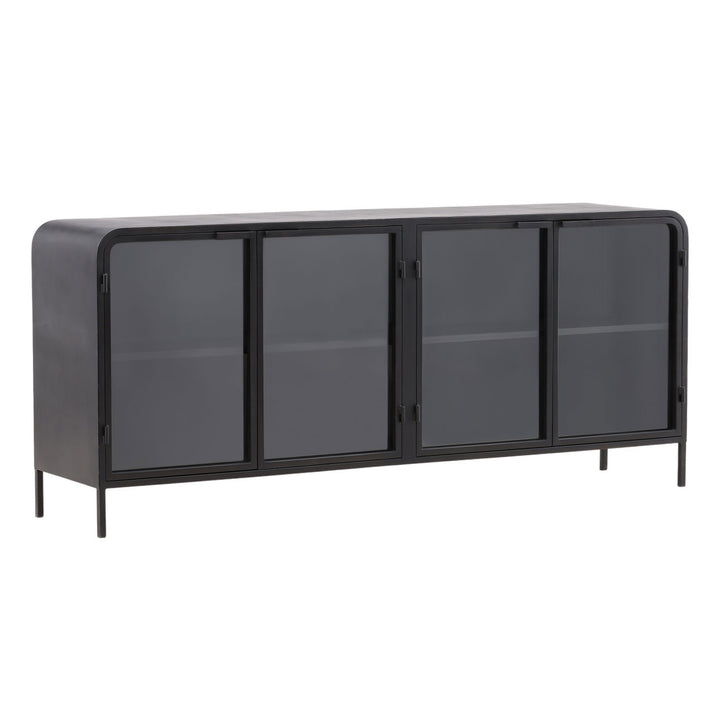 Jalen Iron and Glass Sideboard, three-quarter studio view