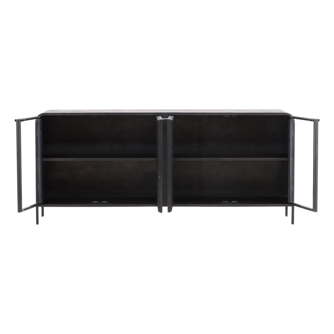 Jalen Iron and Glass Sideboard, open door view