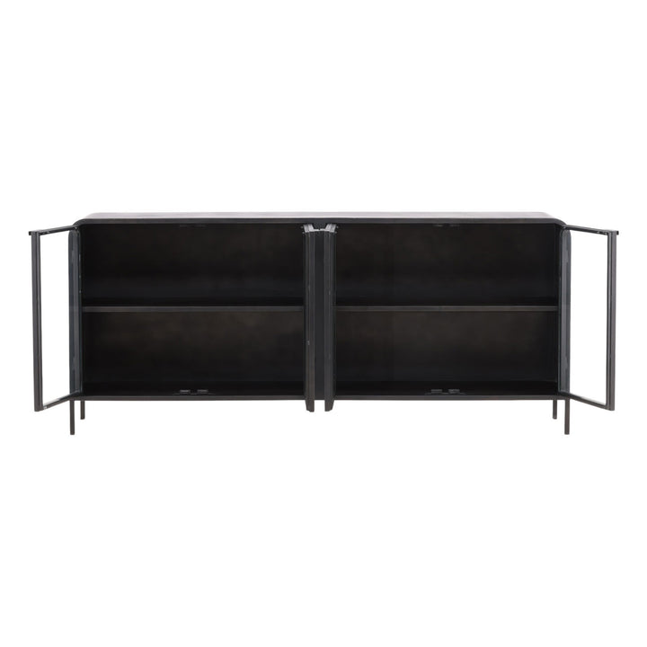 Jalen Iron and Glass Sideboard, open door view