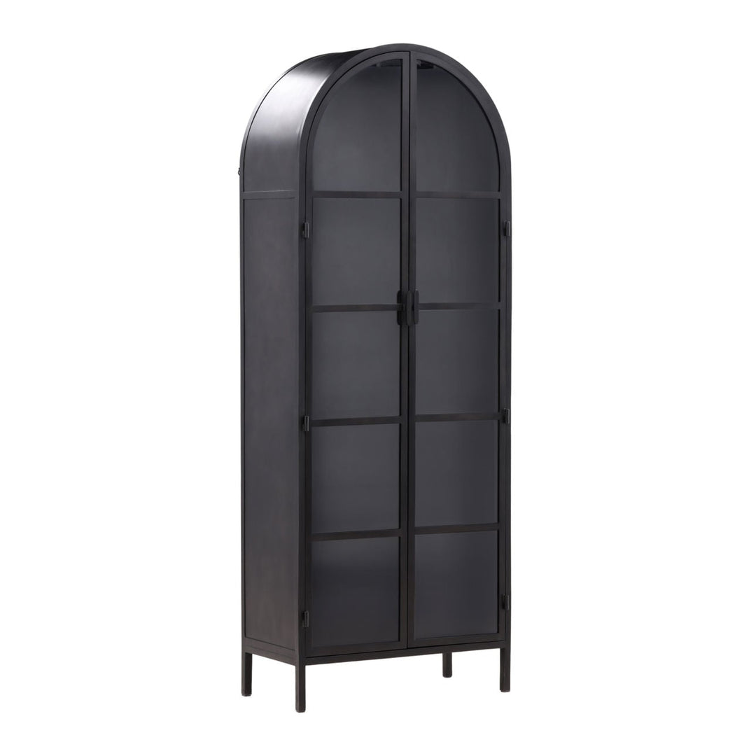 Kira Black Glass Storage Cabinet, three-quarter studio view