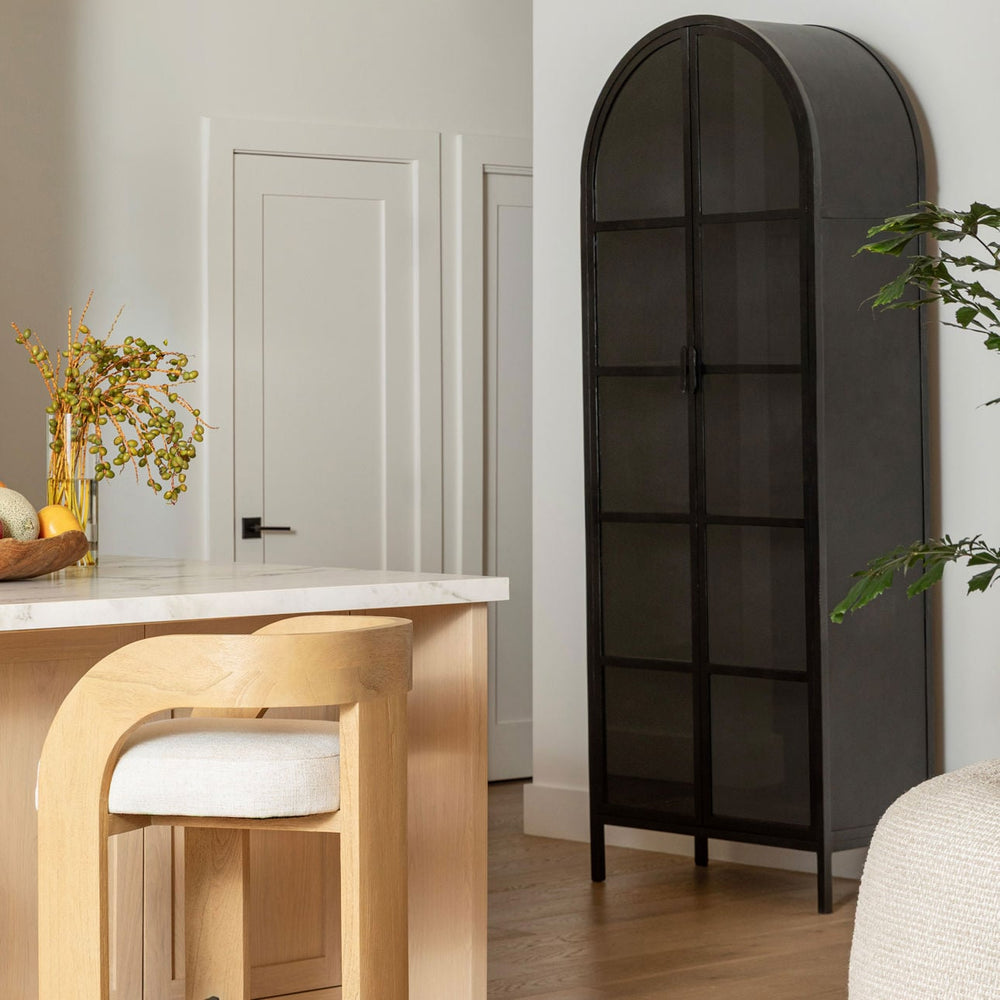 Kira Black Glass Storage Cabinet, lifestyle view