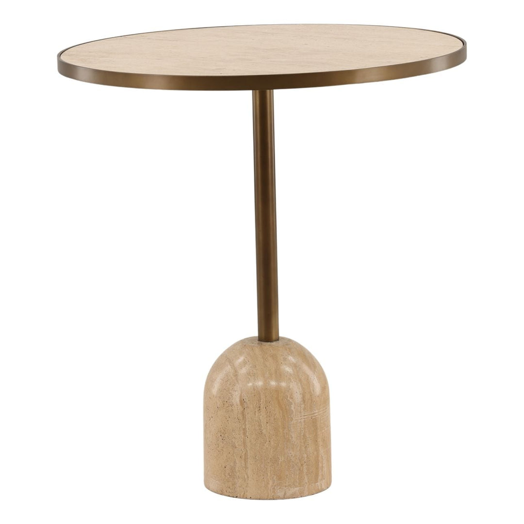 Idren Travertine Iron Bistro Table, three-quarter studio view