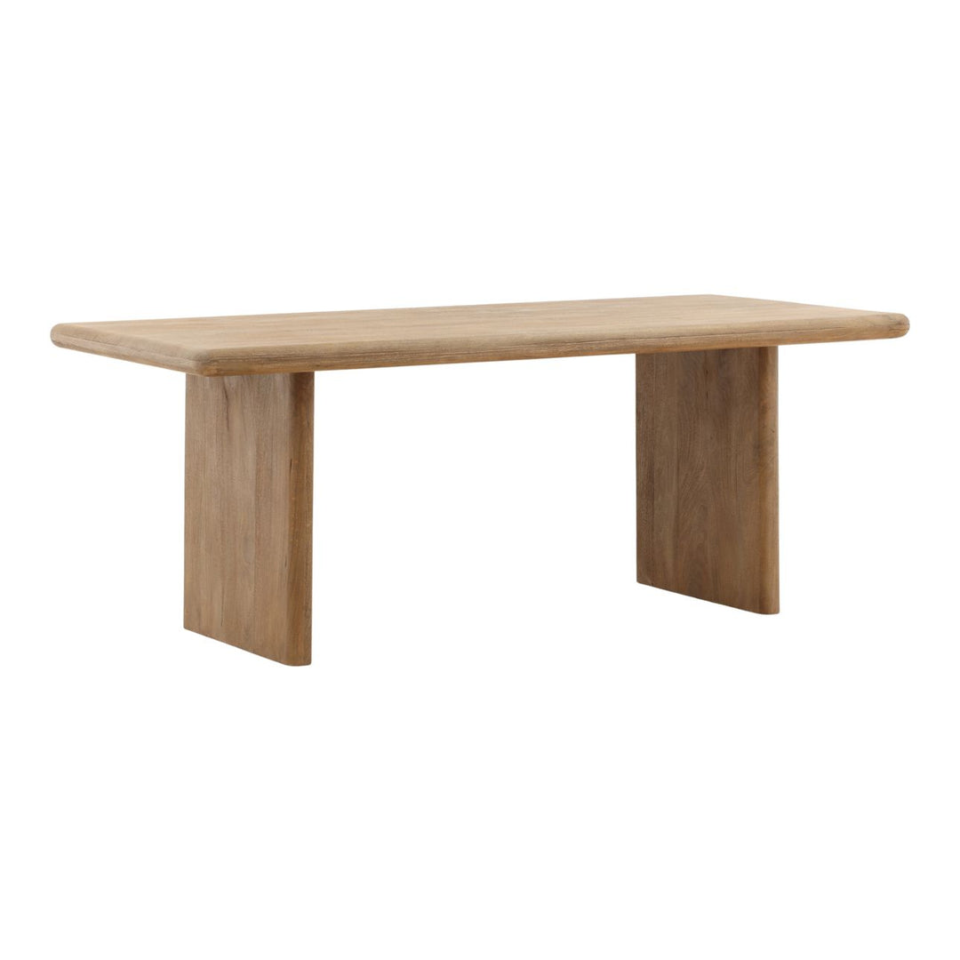 Amelia Natural Mango Wood Dining Table, three-quarter studio view