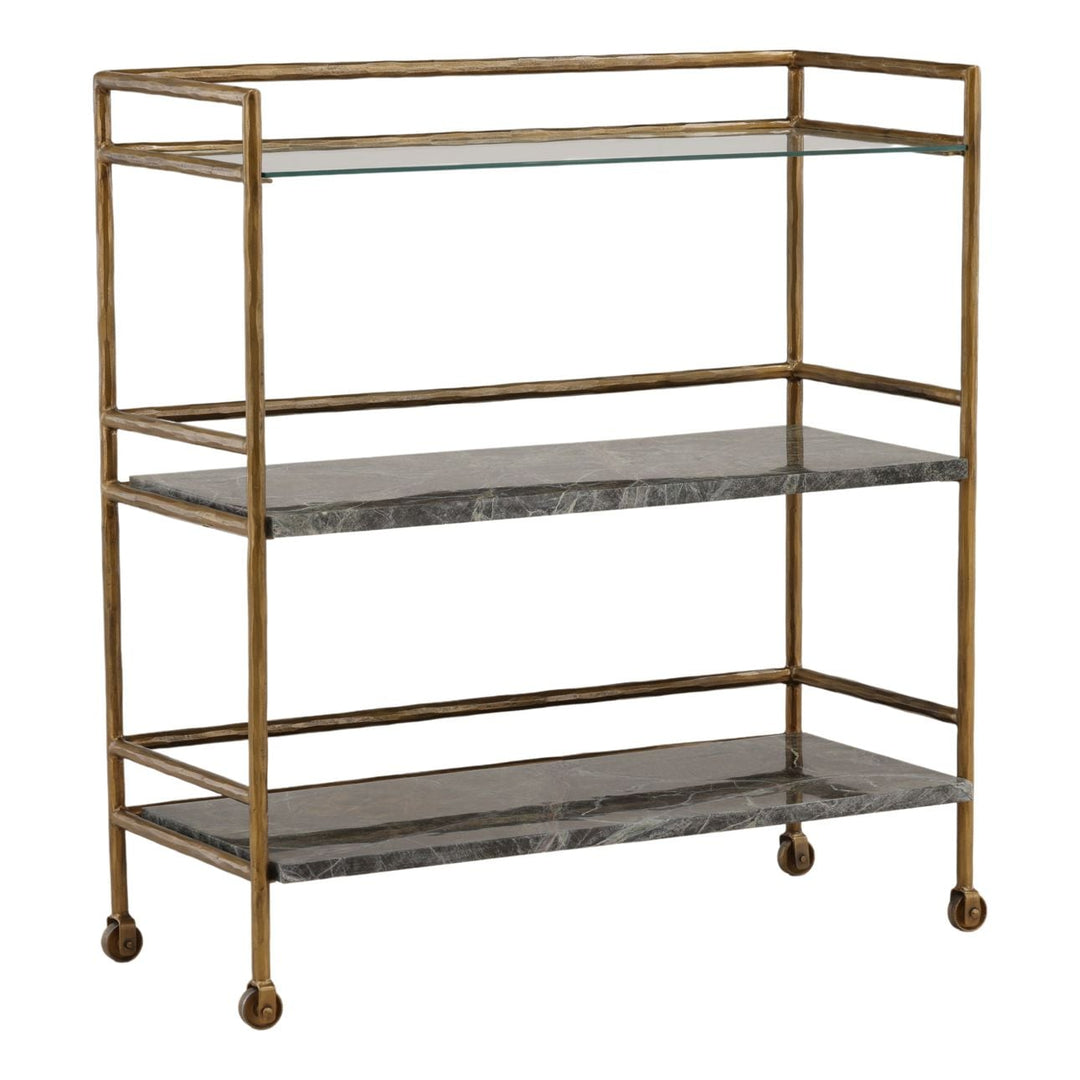 Loxren Marble Glass Bar Cart, three-quarter studio view
