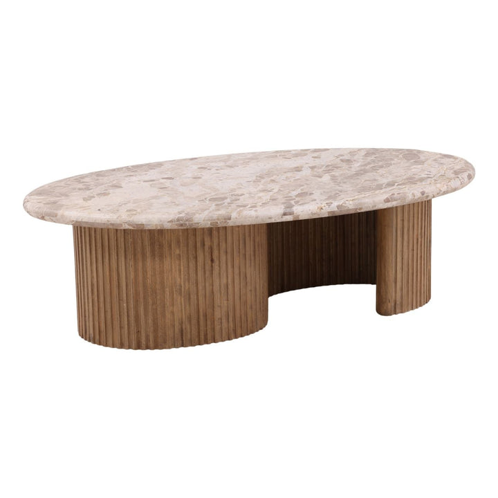 Barrett Marble and Wood Coffee Table, three-quarter studio view