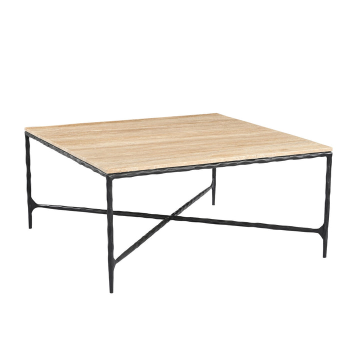 Neri Travertine Coffee Table, three-quarter studio view