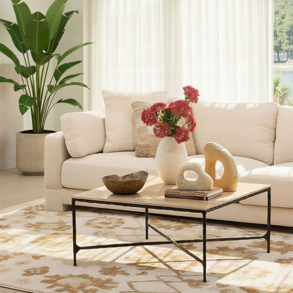 Neri Travertine Coffee Table, lifestyle view