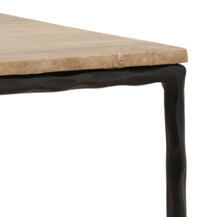 Neri Travertine Side Table, detail 2 view