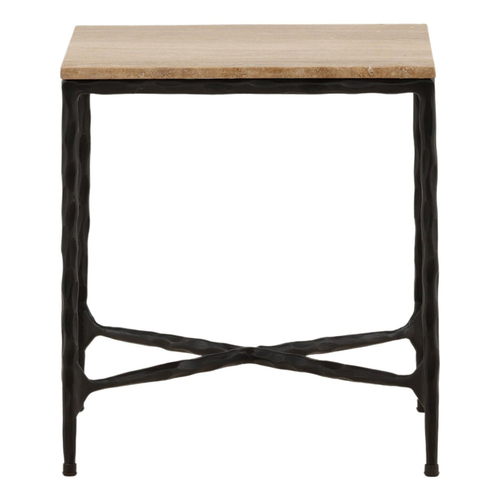 Neri Travertine Side Table, front view