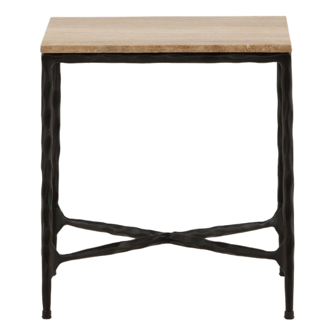 Neri Travertine Side Table, front view