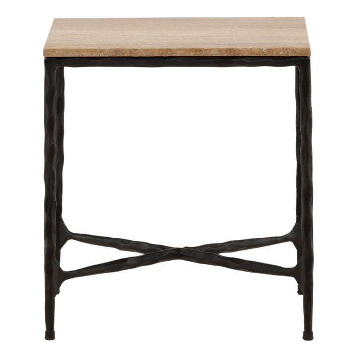 Neri Travertine Side Table, front view