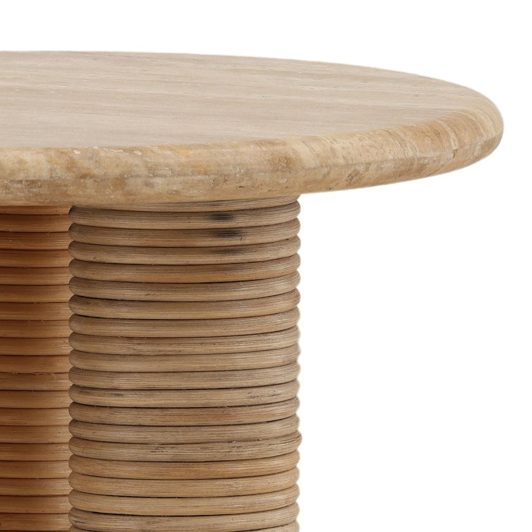 Eira Travertine and Cane Side Table, detail 2 view