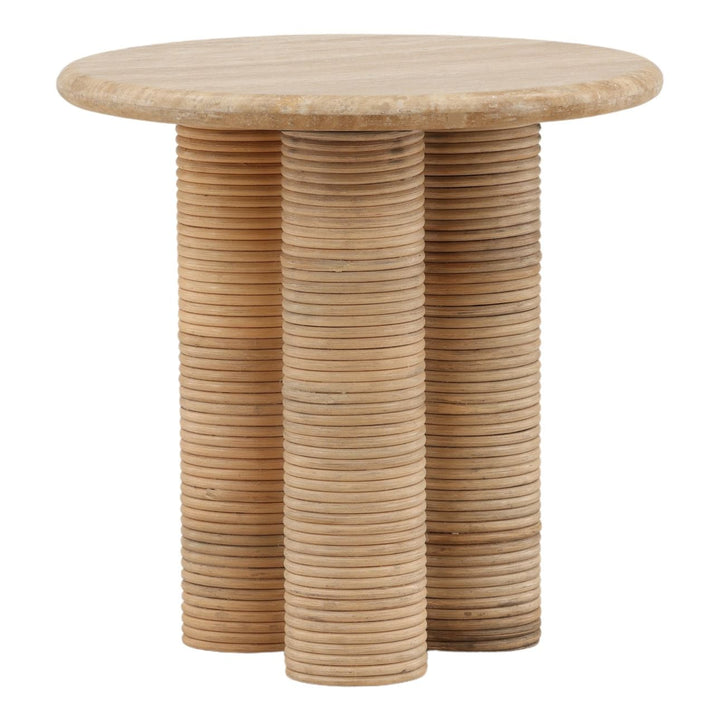 Eira Travertine and Cane Side Table, front view