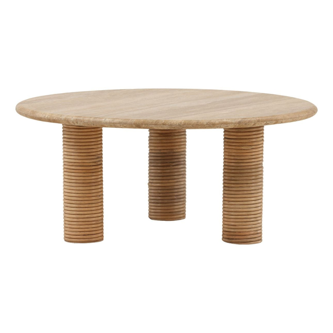 Eira Travertine and Cane Coffee Table, back view