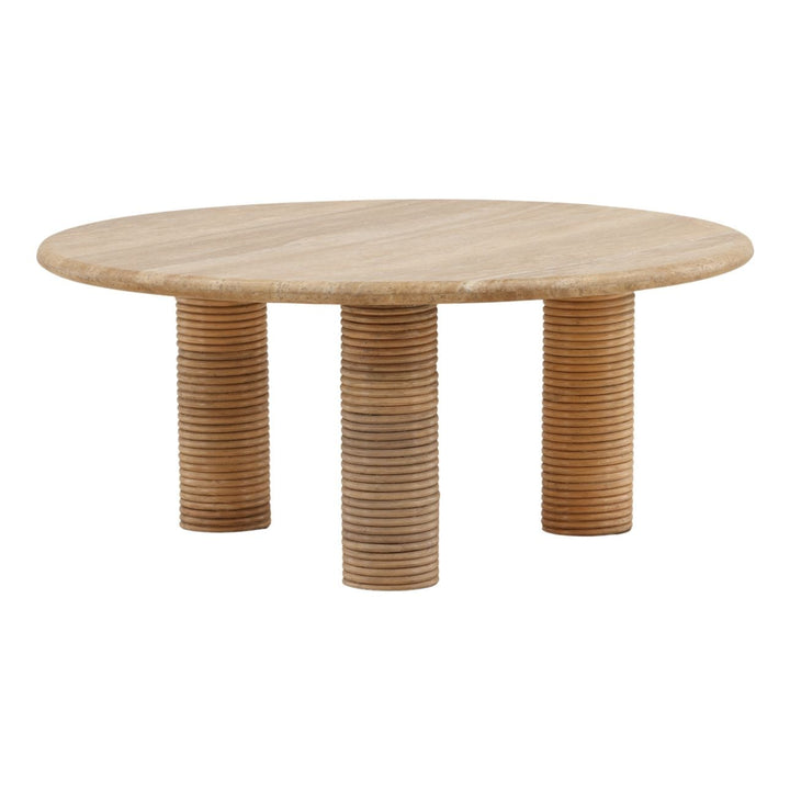 Eira Travertine and Cane Coffee Table, front view