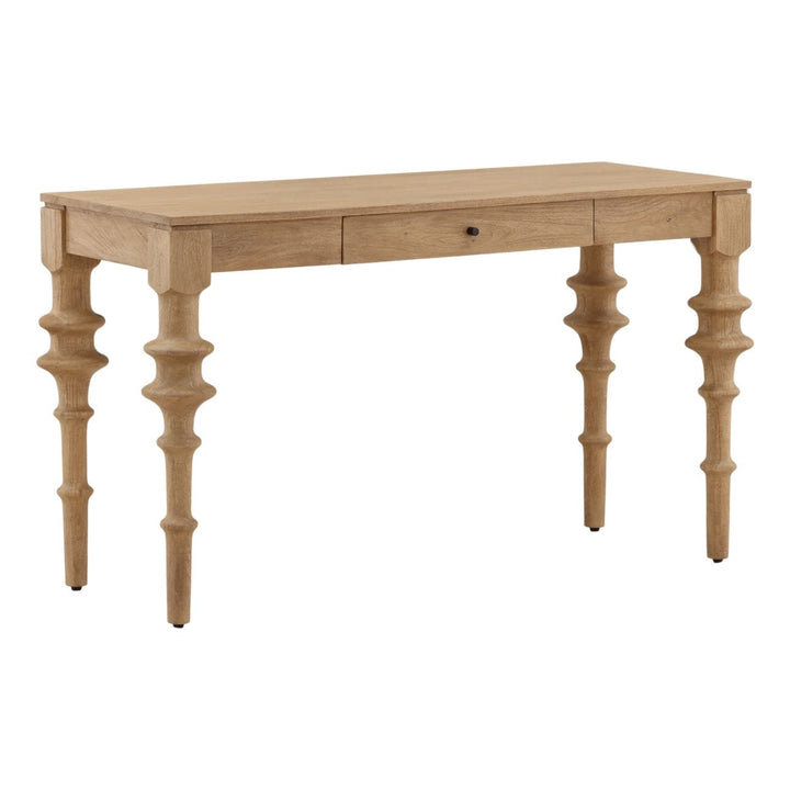 Soren Mango Wood Desk, three-quarter studio view