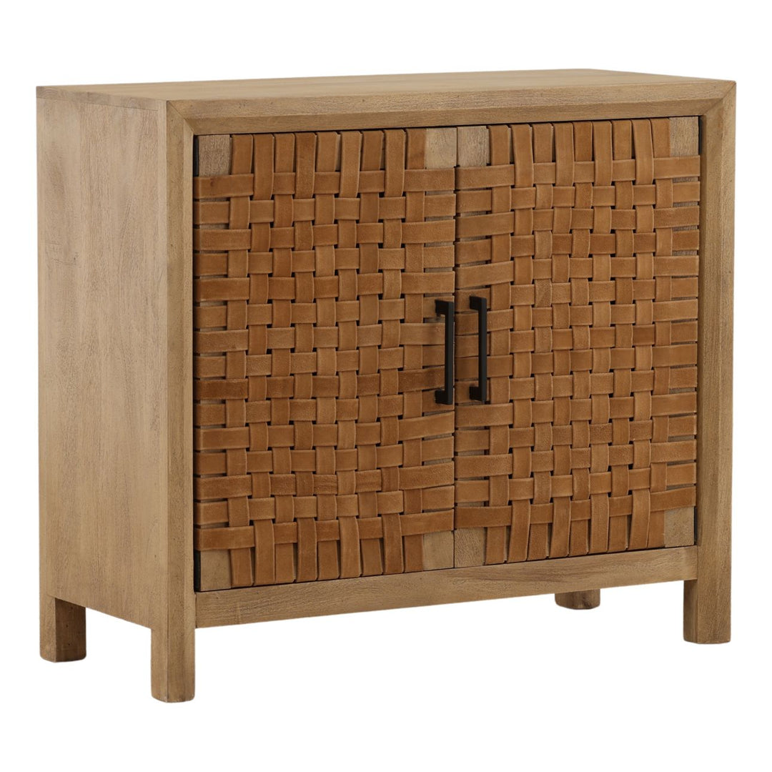 Octave Mango Wood and Leather Sideboard, Two Door · 38 inches wide, three-quarter studio view