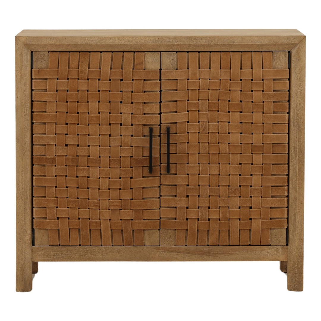 Octave Mango Wood and Leather Sideboard, Two Door · 38 inches wide, front view