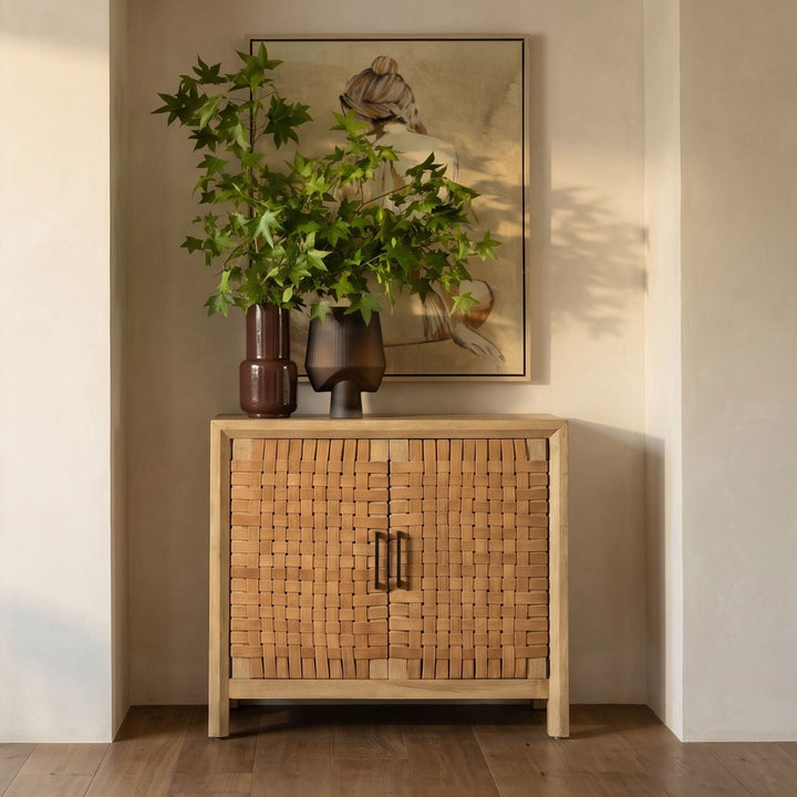 Octave Mango Wood and Leather Sideboard, Two Door · 38 inches wide, lifestyle view