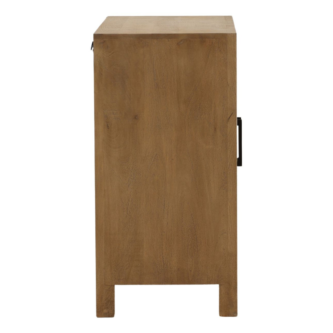 Octave Mango Wood and Leather Sideboard, Two Door · 38 inches wide, profile view