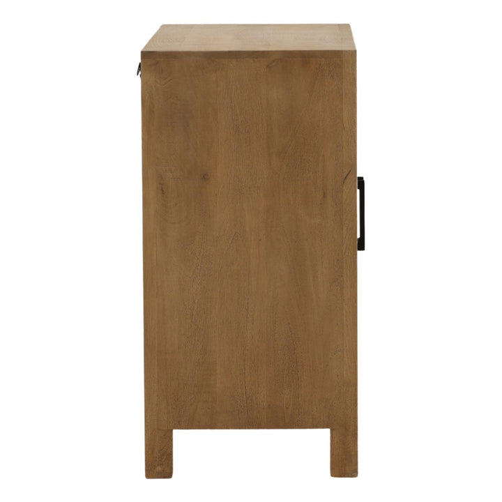 Octave Mango Wood and Leather Sideboard, Two Door · 38 inches wide, profile view