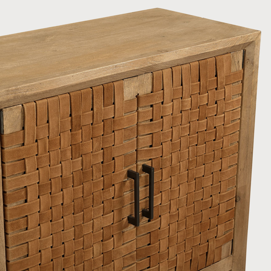 Octave Mango Wood and Leather Sideboard, Four Door · 72 inches wide, detail 1 view