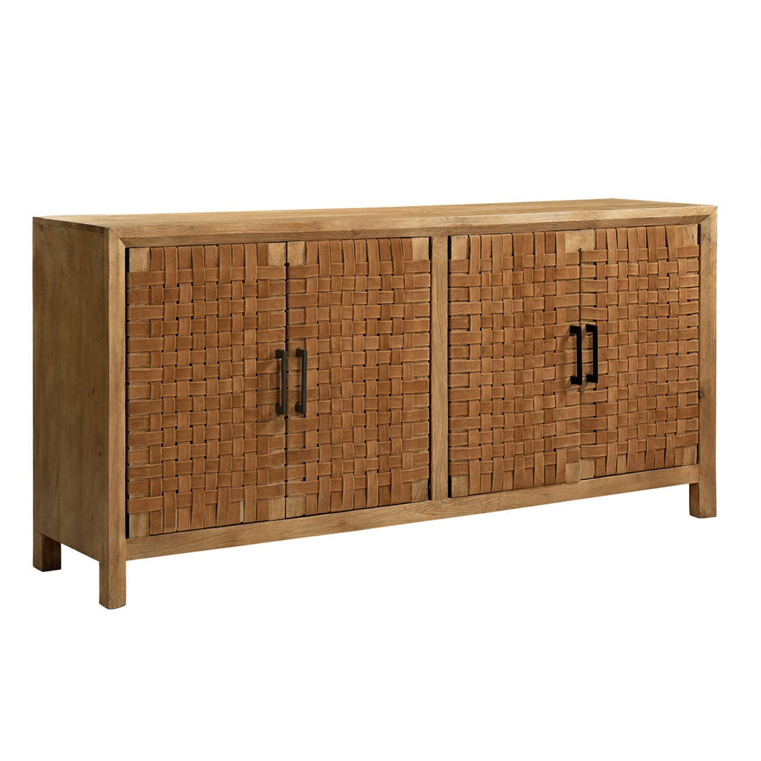 Octave Mango Wood and Leather Sideboard, Four Door · 72 inches wide, three-quarter studio view