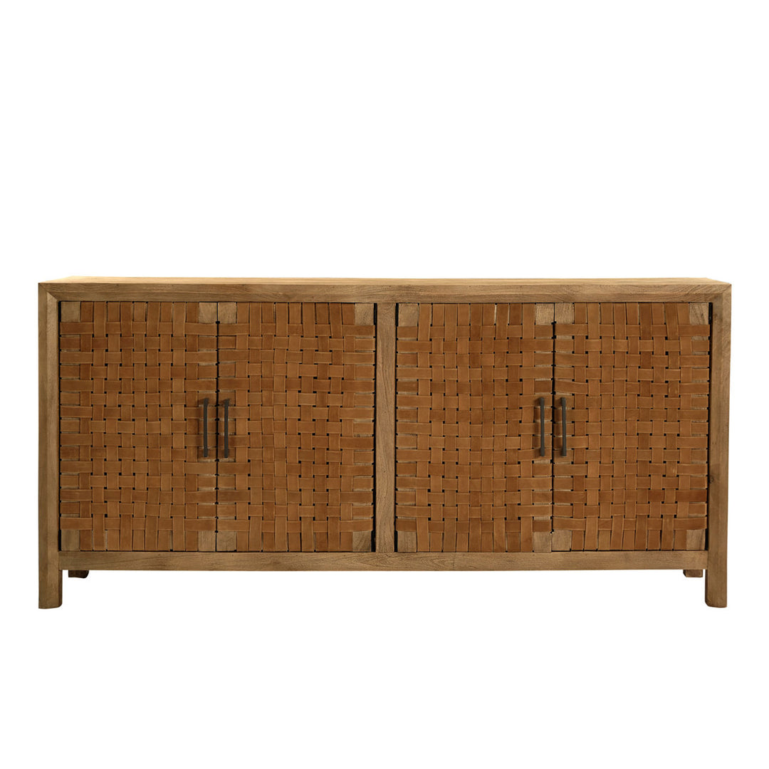 Octave Mango Wood and Leather Sideboard, Four Door · 72 inches wide, front view