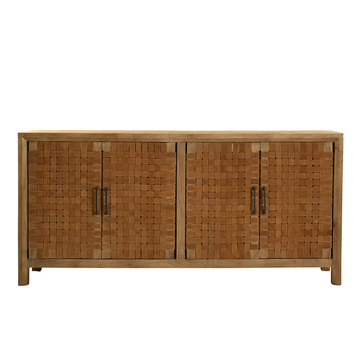 Octave Mango Wood and Leather Sideboard, Four Door · 72 inches wide, front view