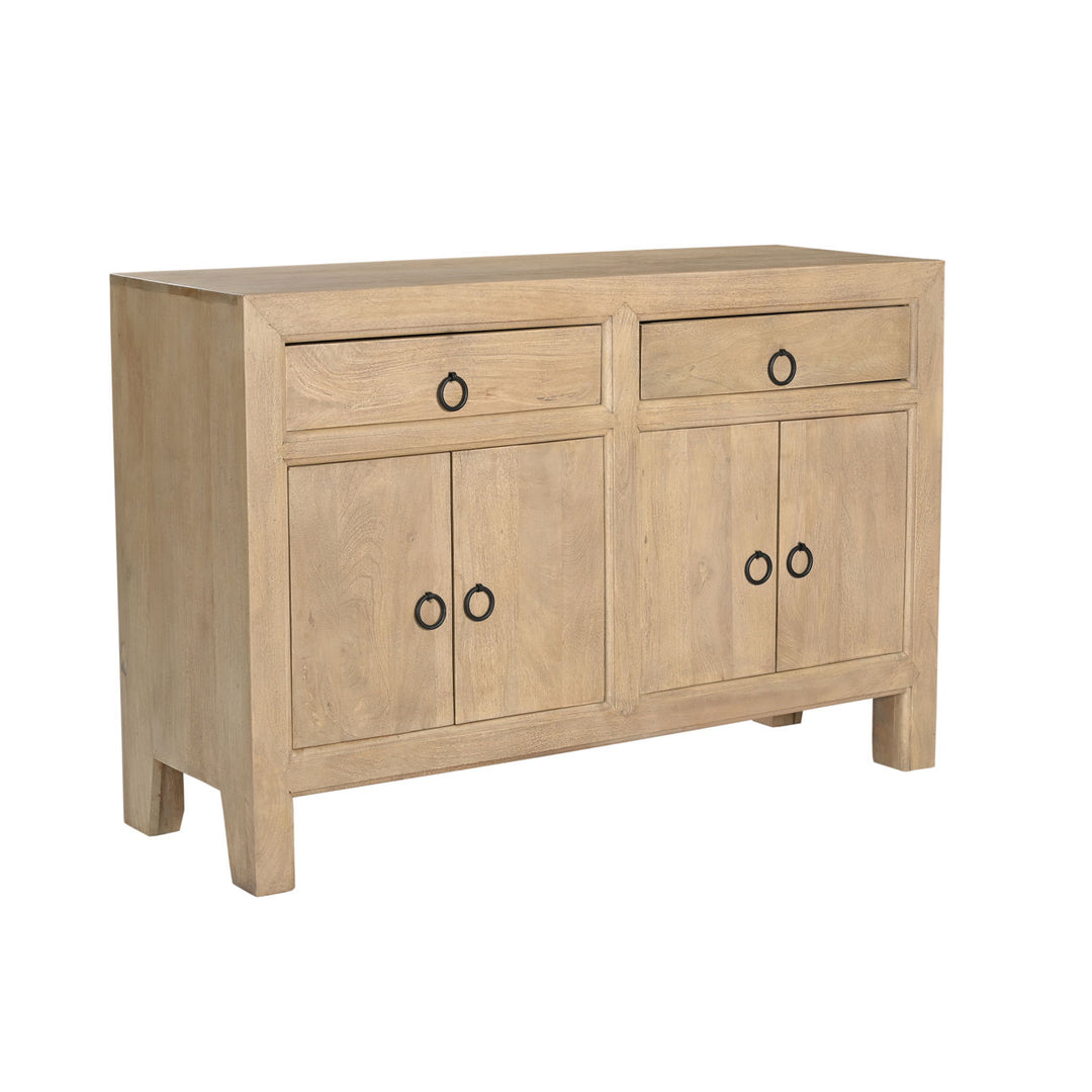 Callen Mango Wood Sideboard, three-quarter studio view