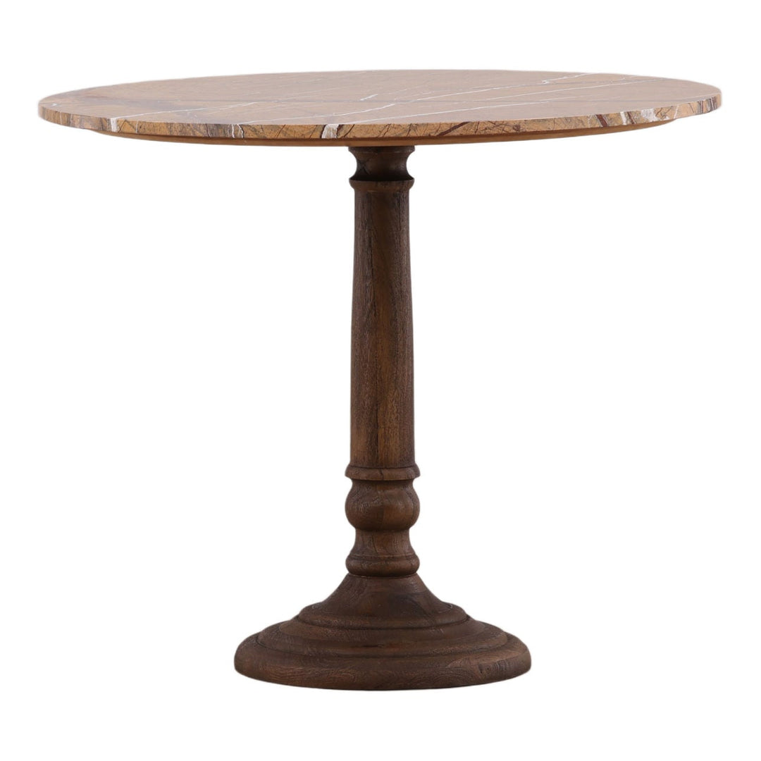 Lucen Bidasar Marble Teak Bistro Table, three-quarter studio view