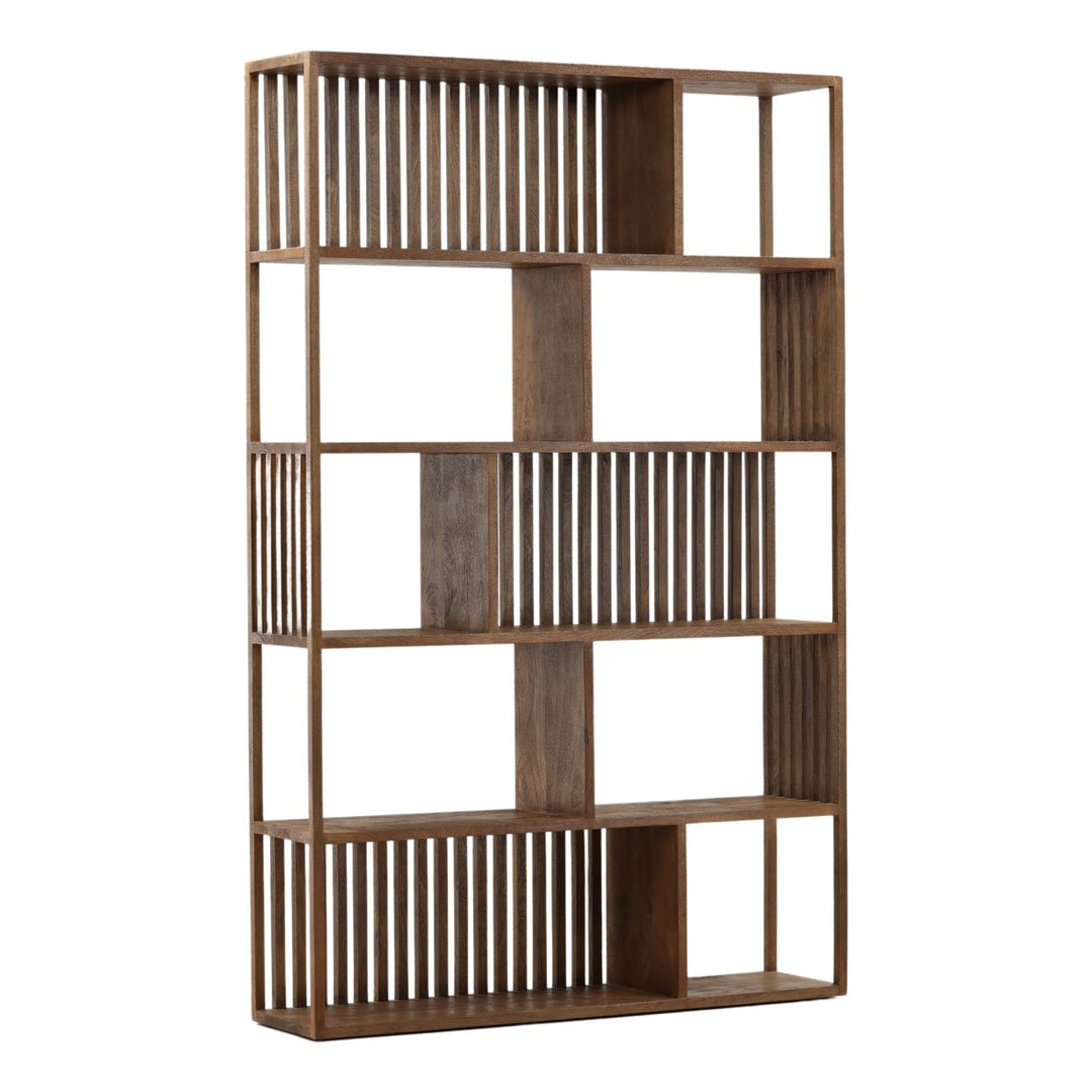 Newlyn Mango Wood Bookcase, three-quarter studio view