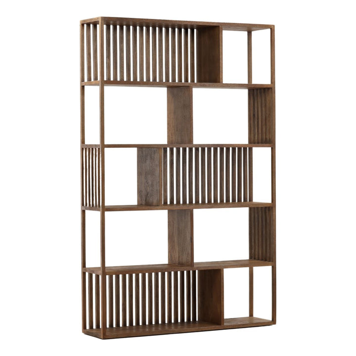 Newlyn Mango Wood Bookcase, three-quarter studio view