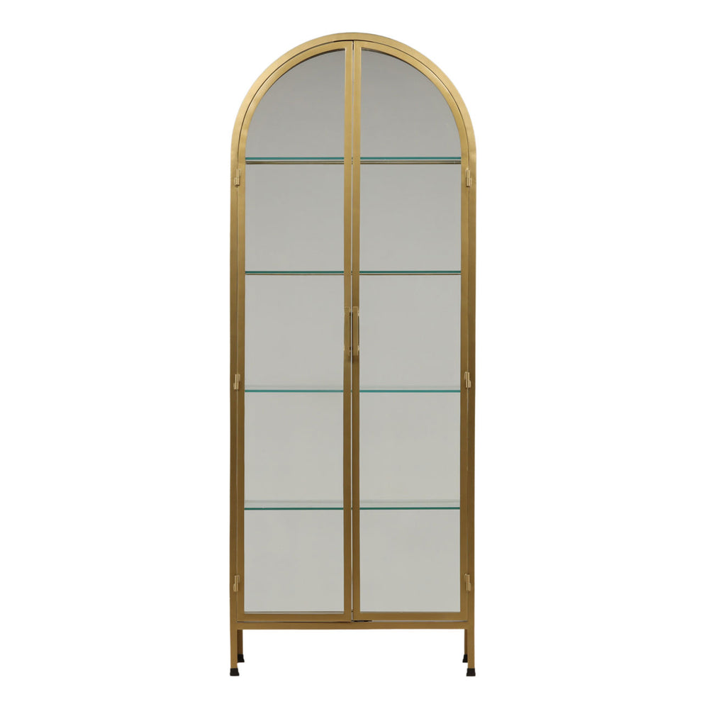 Verde Brass Finish Glass Cabinet, front view