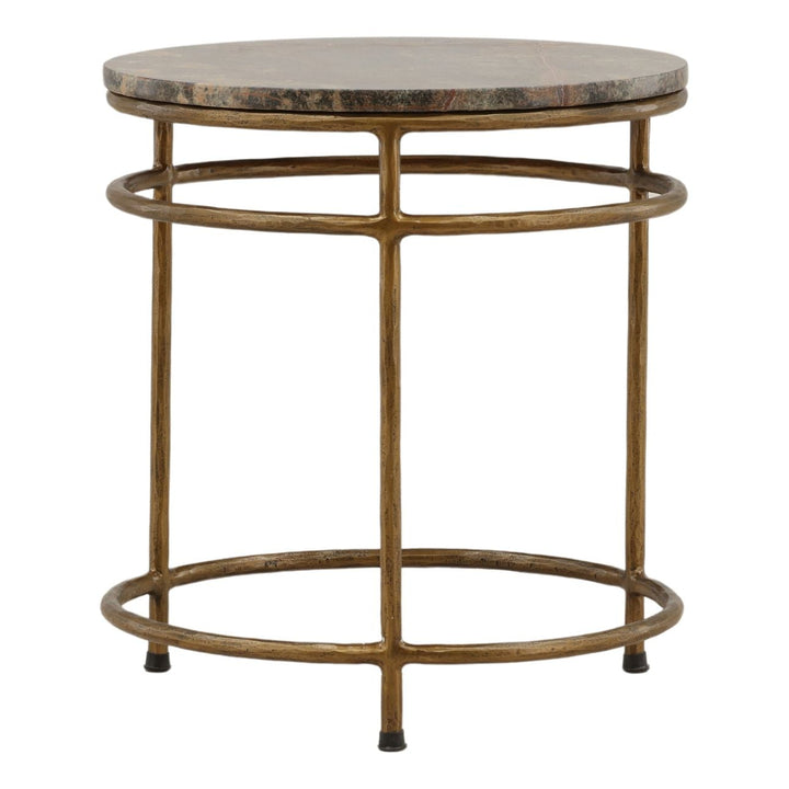 Meridian Marble Side Table, Green and Brown, three-quarter studio view