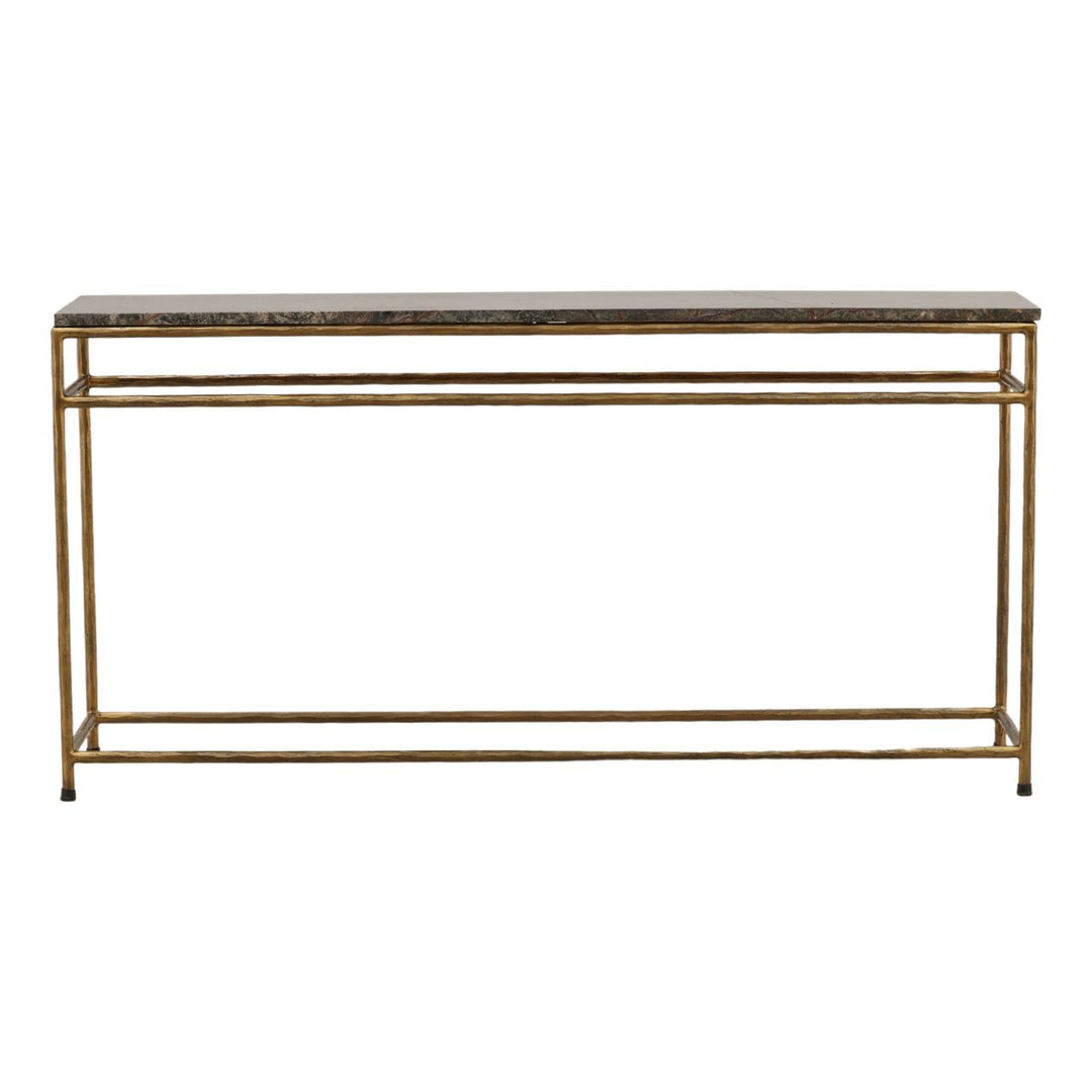 Ansel Marble Console Table, Green and Brown Marble · Antique Brass, front view