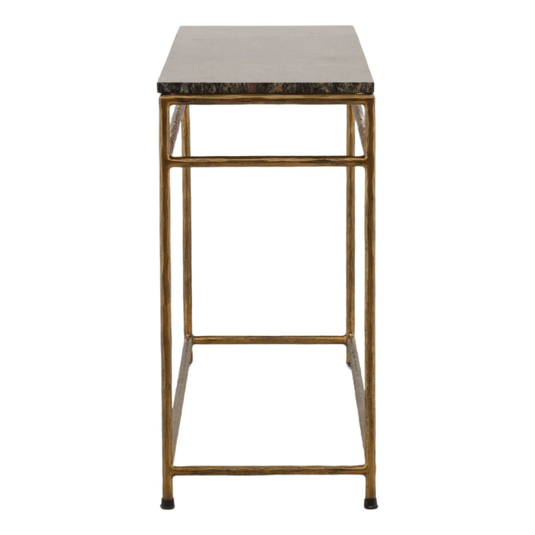 Ansel Marble Console Table, Green and Brown Marble · Antique Brass, profile view