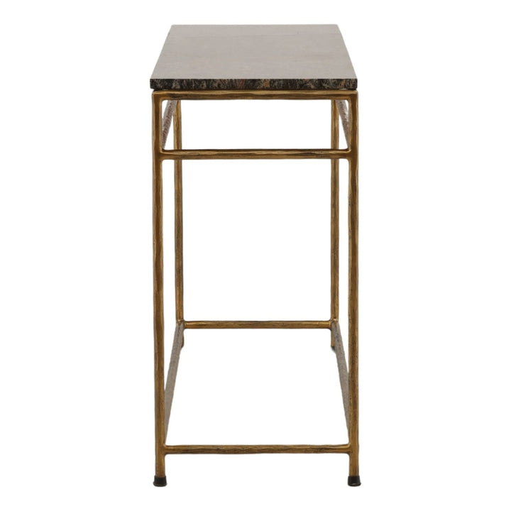 Ansel Marble Console Table, Green and Brown Marble · Antique Brass, profile view