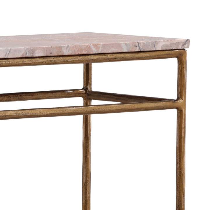Ansel Marble Console Table, Orange Marble · Antique Brass, detail 2 view