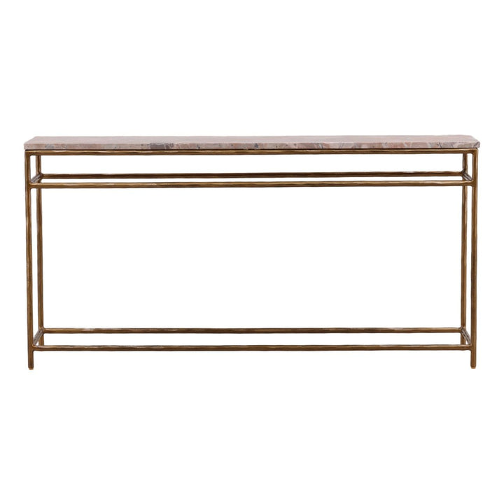 Ansel Marble Console Table, Orange Marble · Antique Brass, front view