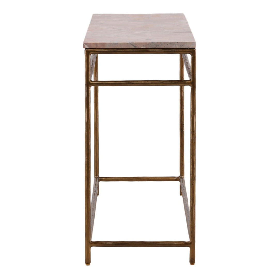Ansel Marble Console Table, Orange Marble · Antique Brass, profile view