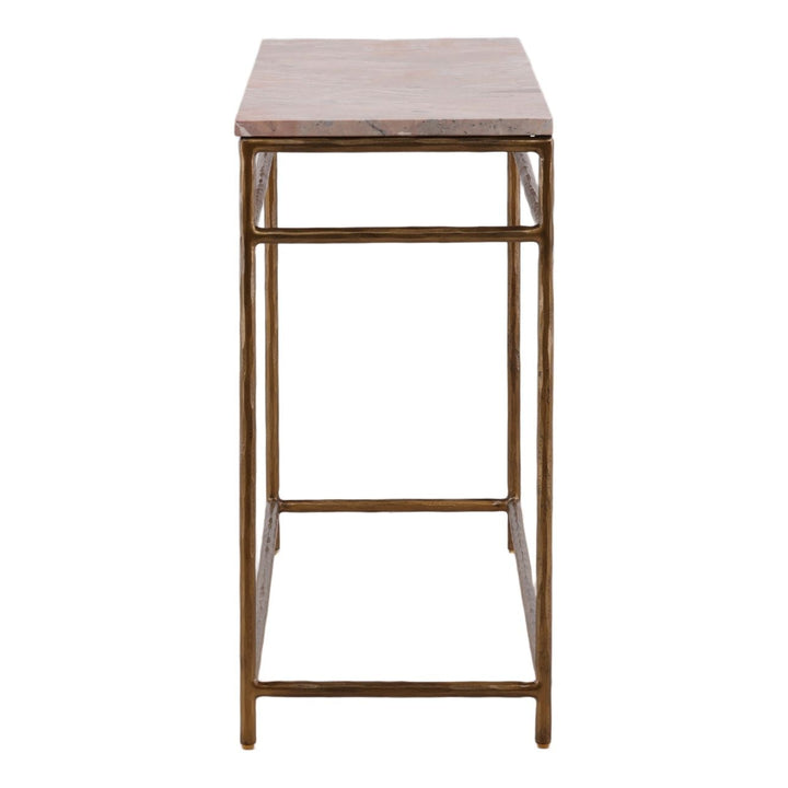 Ansel Marble Console Table, Orange Marble · Antique Brass, profile view