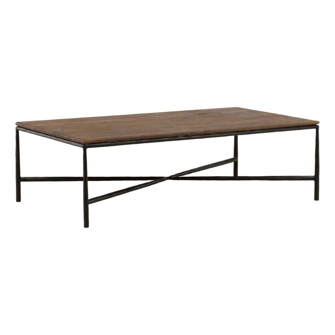 Camden Wood and Iron Coffee Table, three-quarter studio view
