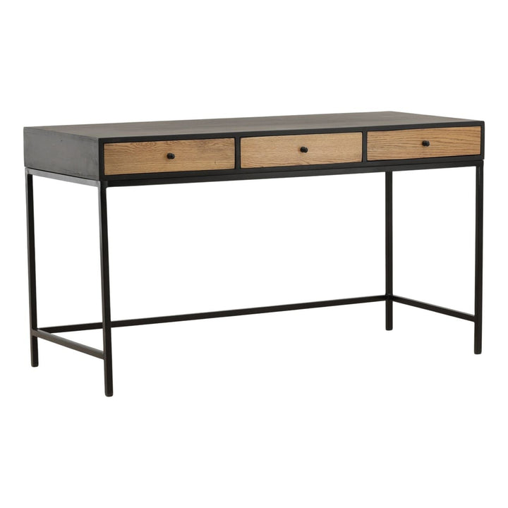 Darin Wood and Metal Desk, three-quarter studio view
