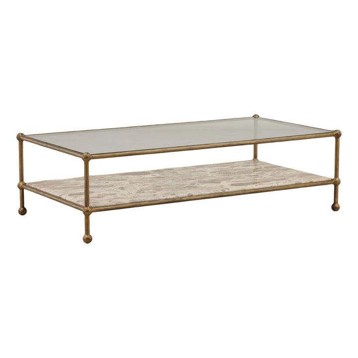 Vesta Marble and Glass Coffee Table, three-quarter studio view